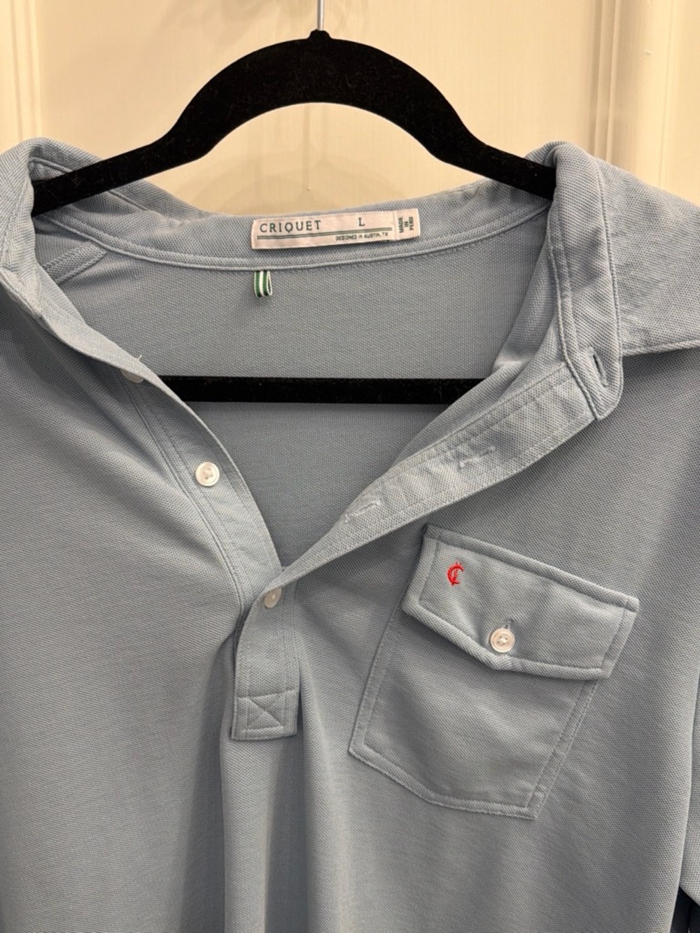 Criquet Men's Pale Blue Pique Polo with Chest Pocket